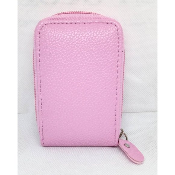 Pink Leather Mini Credit Card Case Card Slot Card Holder Wallet with ID Window - Picture 12 of 16